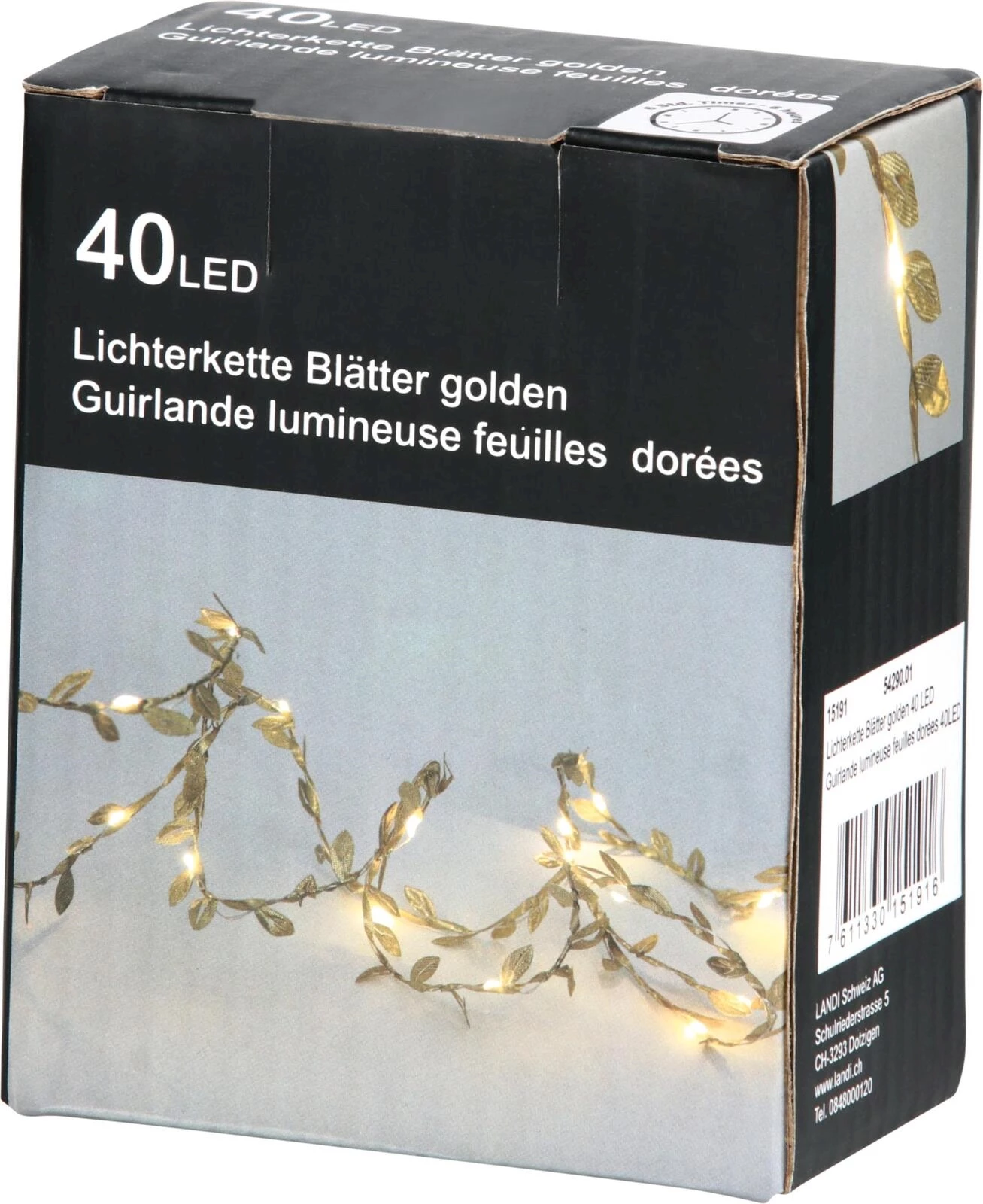 Guirlande lumineuse feuilles or 40 LED