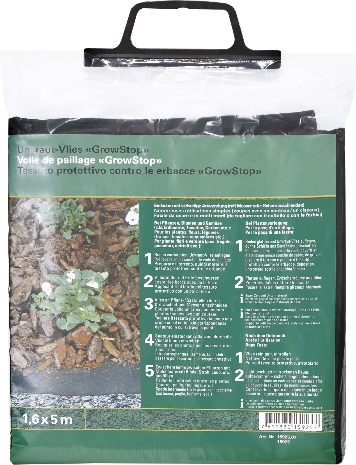 Tapis anti-herbe 1,6 x 5 m, noir