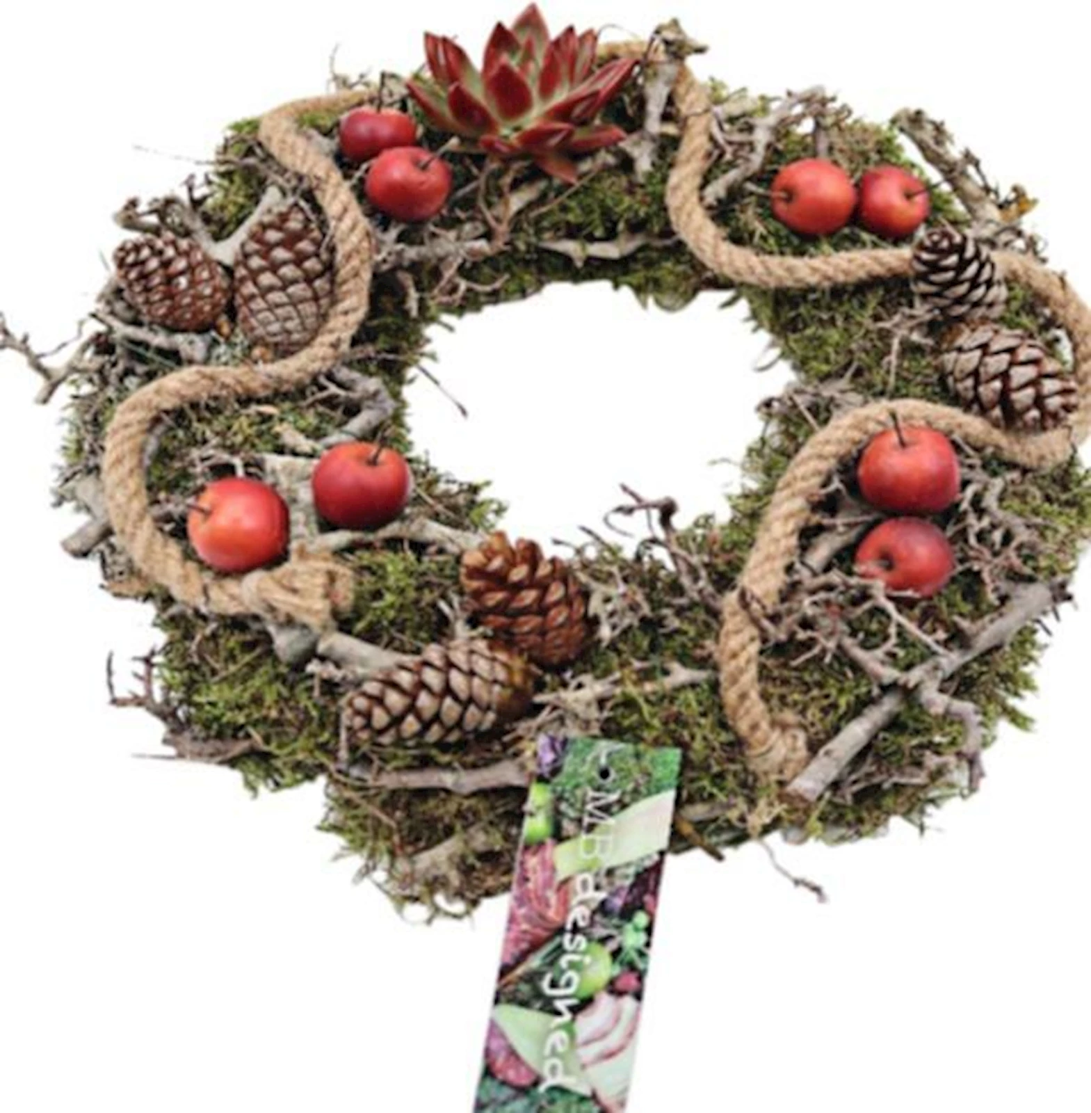 Couronne de porte  bois -mousse rouge Ø