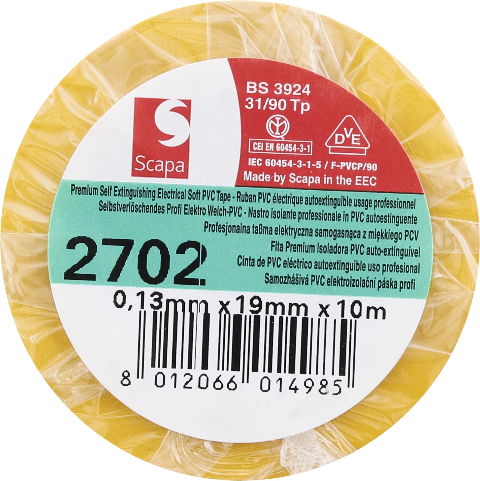 Klebeband PVC gelb 19 mm