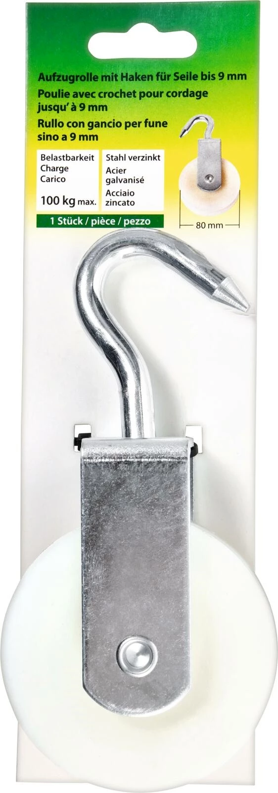 Aufzugrolle mit Haken verz. 80 mm