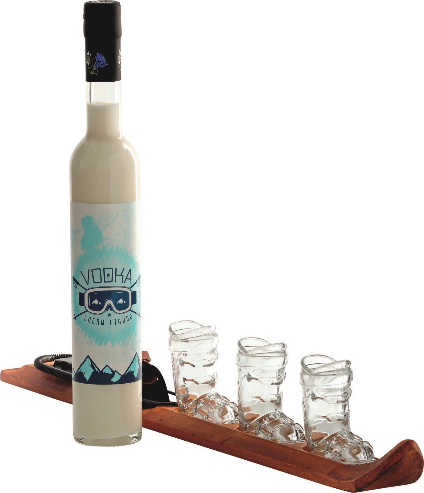 Ski en bois av. 50 cl crème vodka