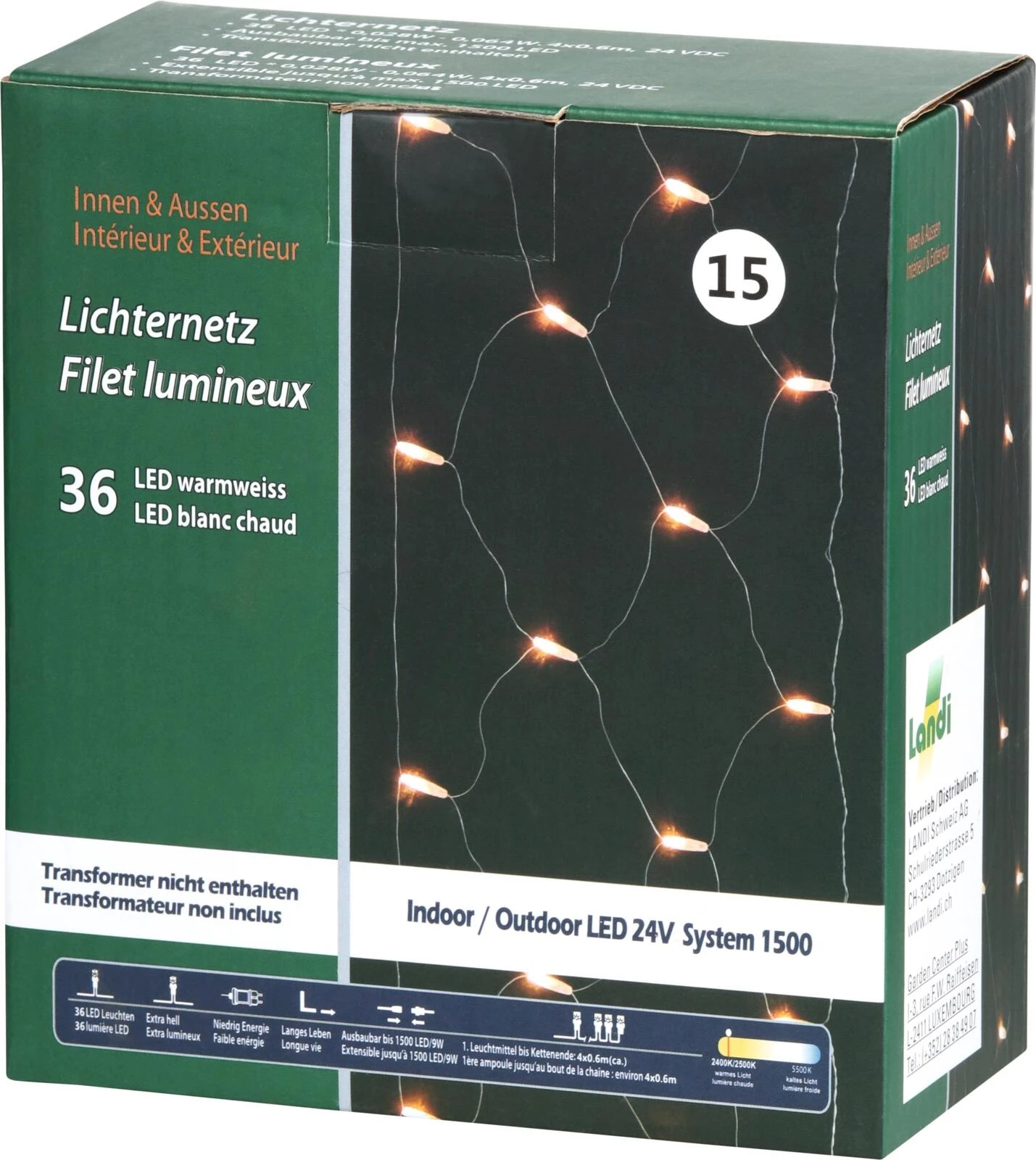 Lichternetz Balkon 36 LED 24V