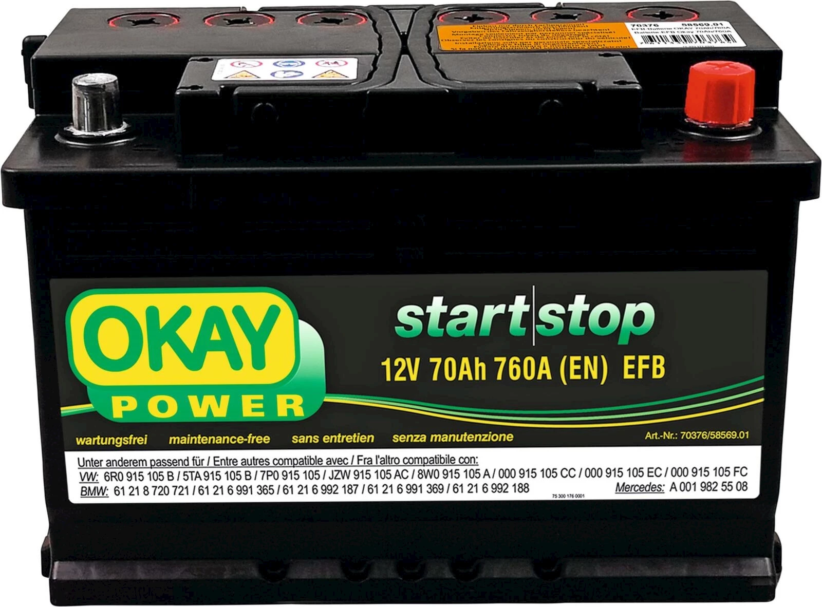 Starterbatterie Okay EFB 70Ah/760A kaufen Auto Zubehör LANDI