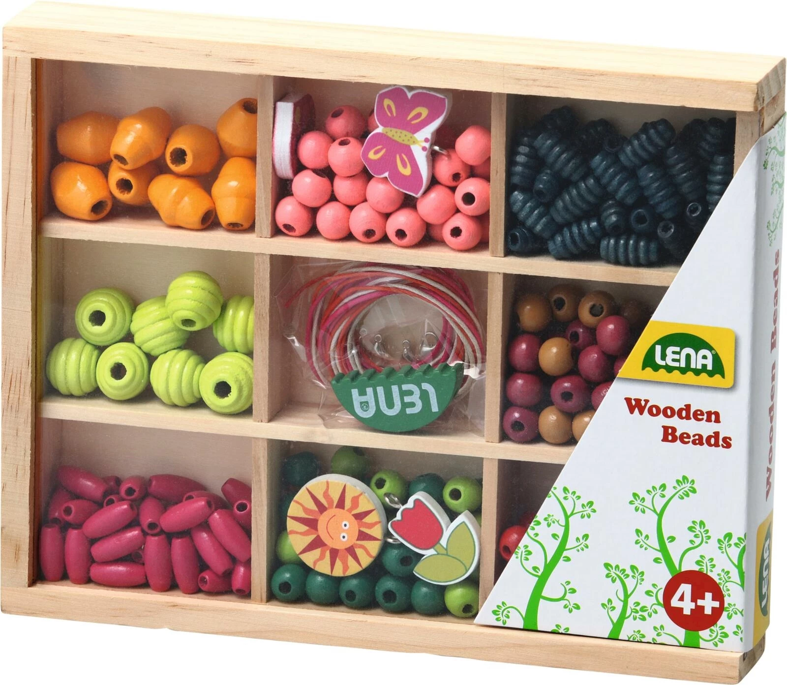 Holzperlen in Kassette