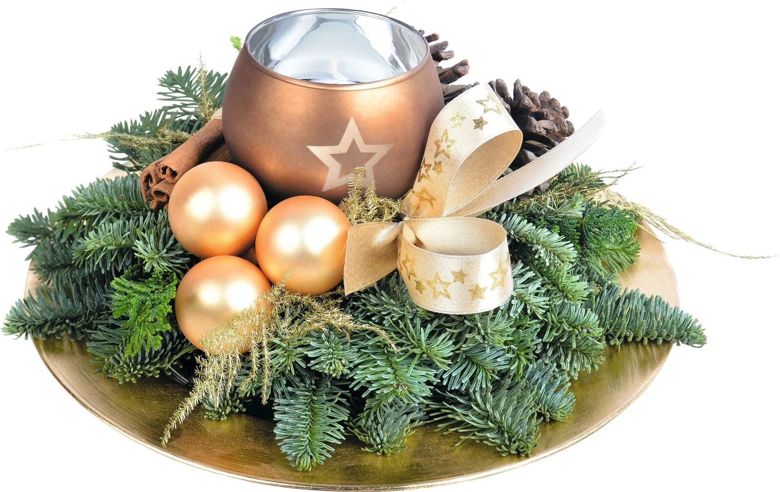 Weihnachtsarrangement rund gold 19 cm