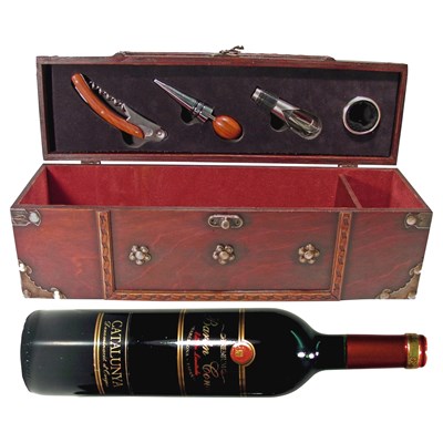 Caisse bois instruments avec vin