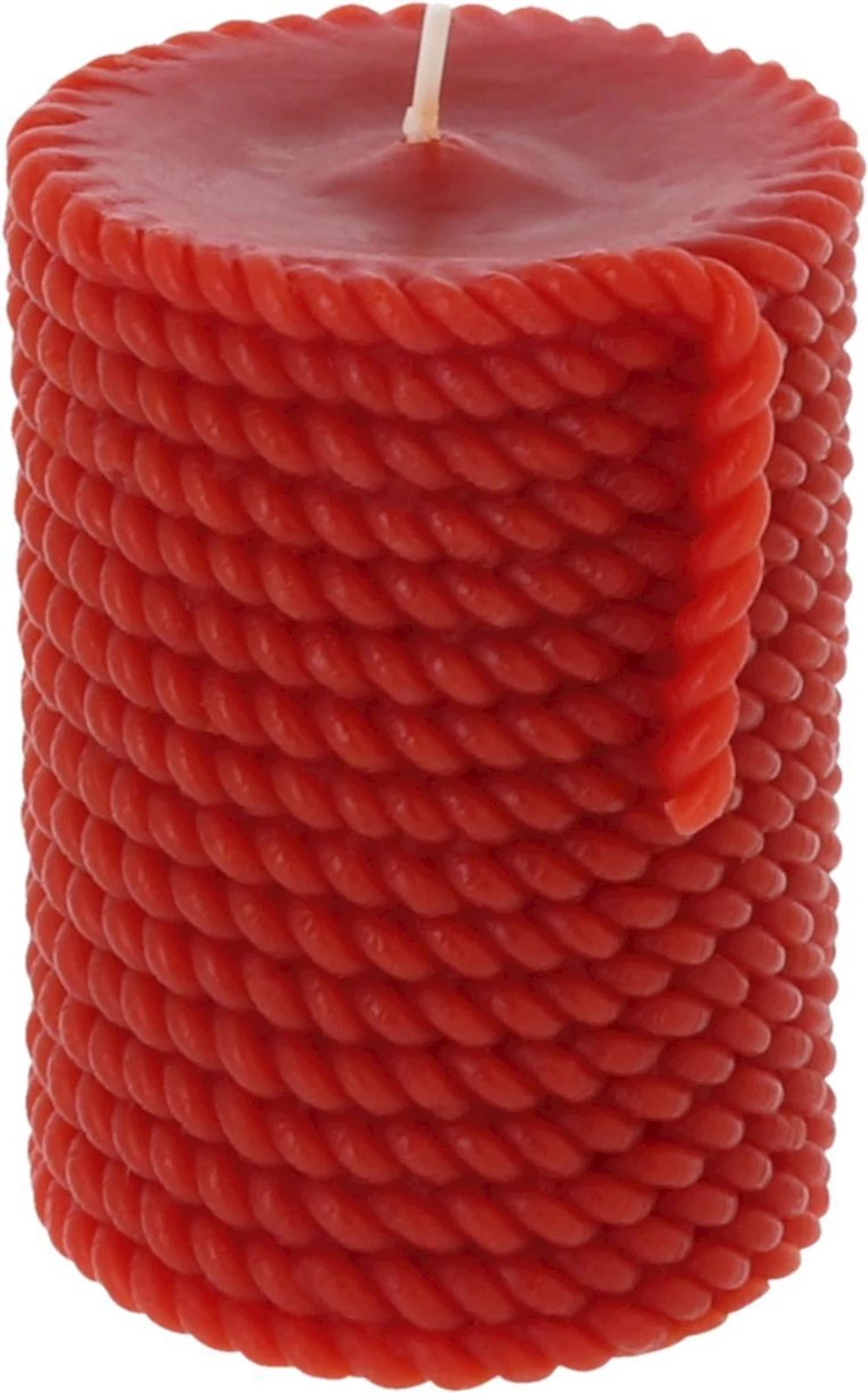 Bougie cyl. tricotée 7.5x10 cm rouge
