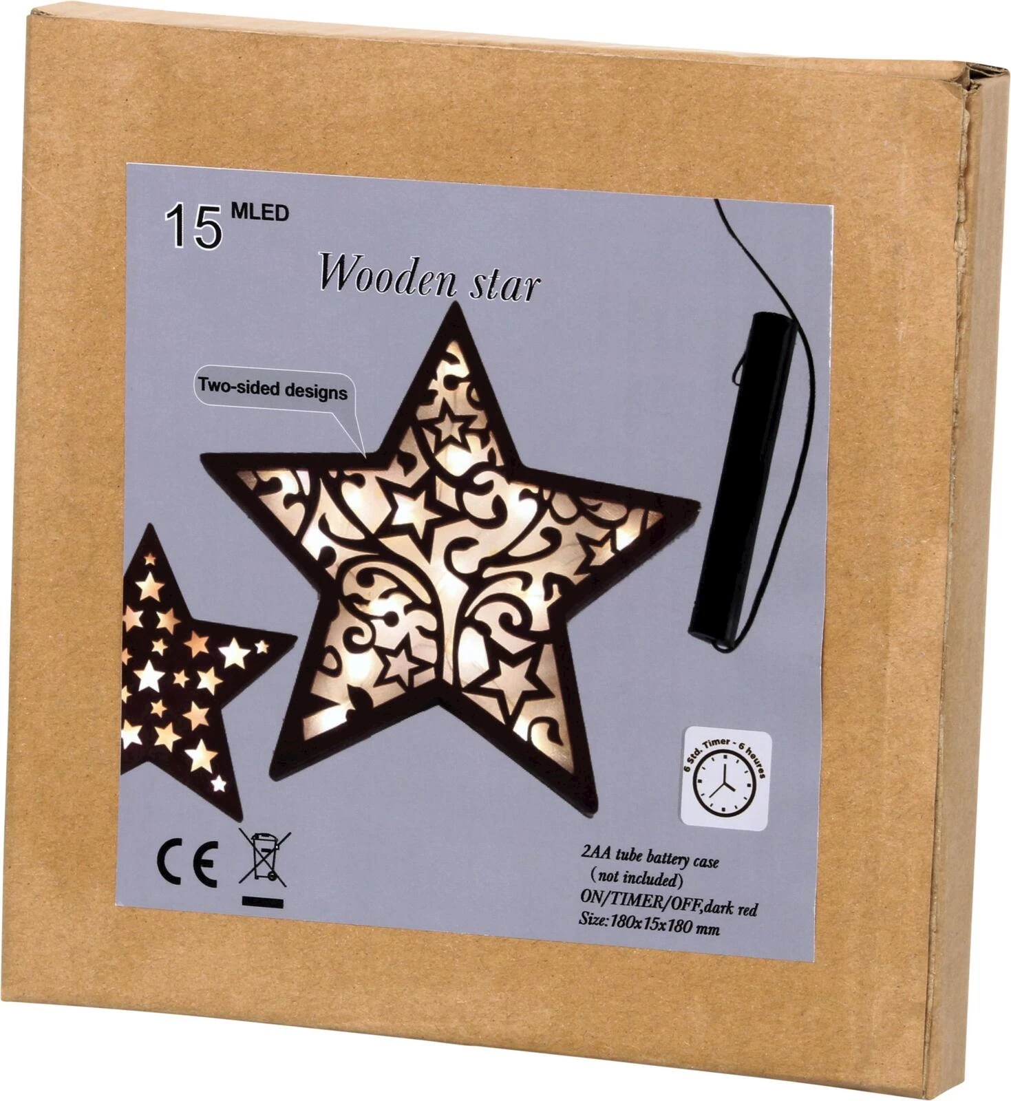 Étoile en bois 15 LED avec timer