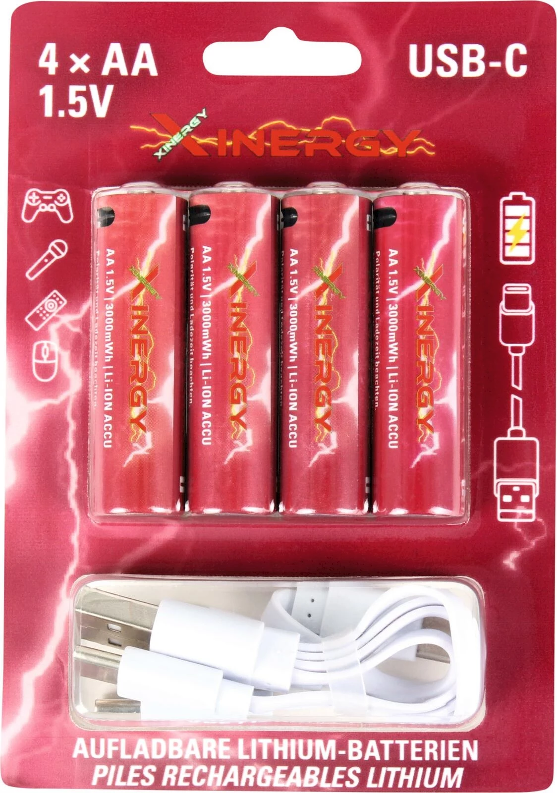 Accu AA 2000mAh avec USB C-câble