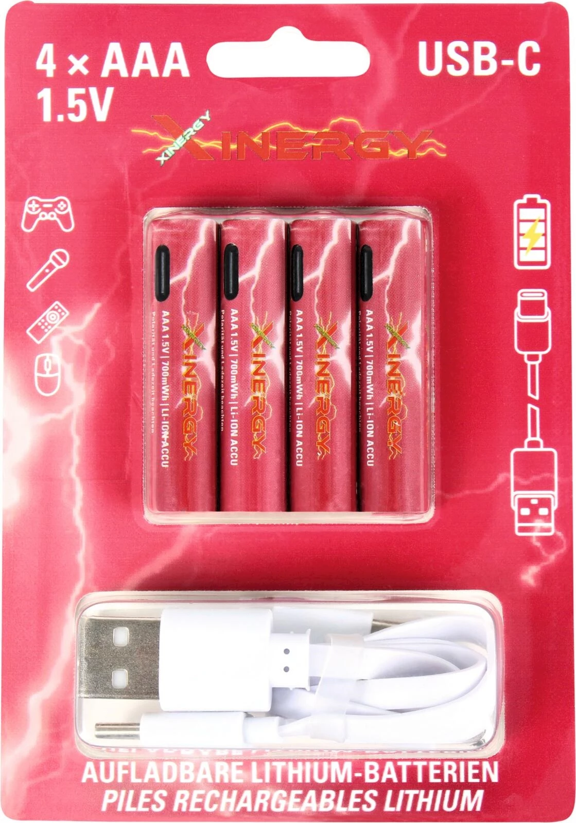 Accu AAA 400mAh avec USB C-câble