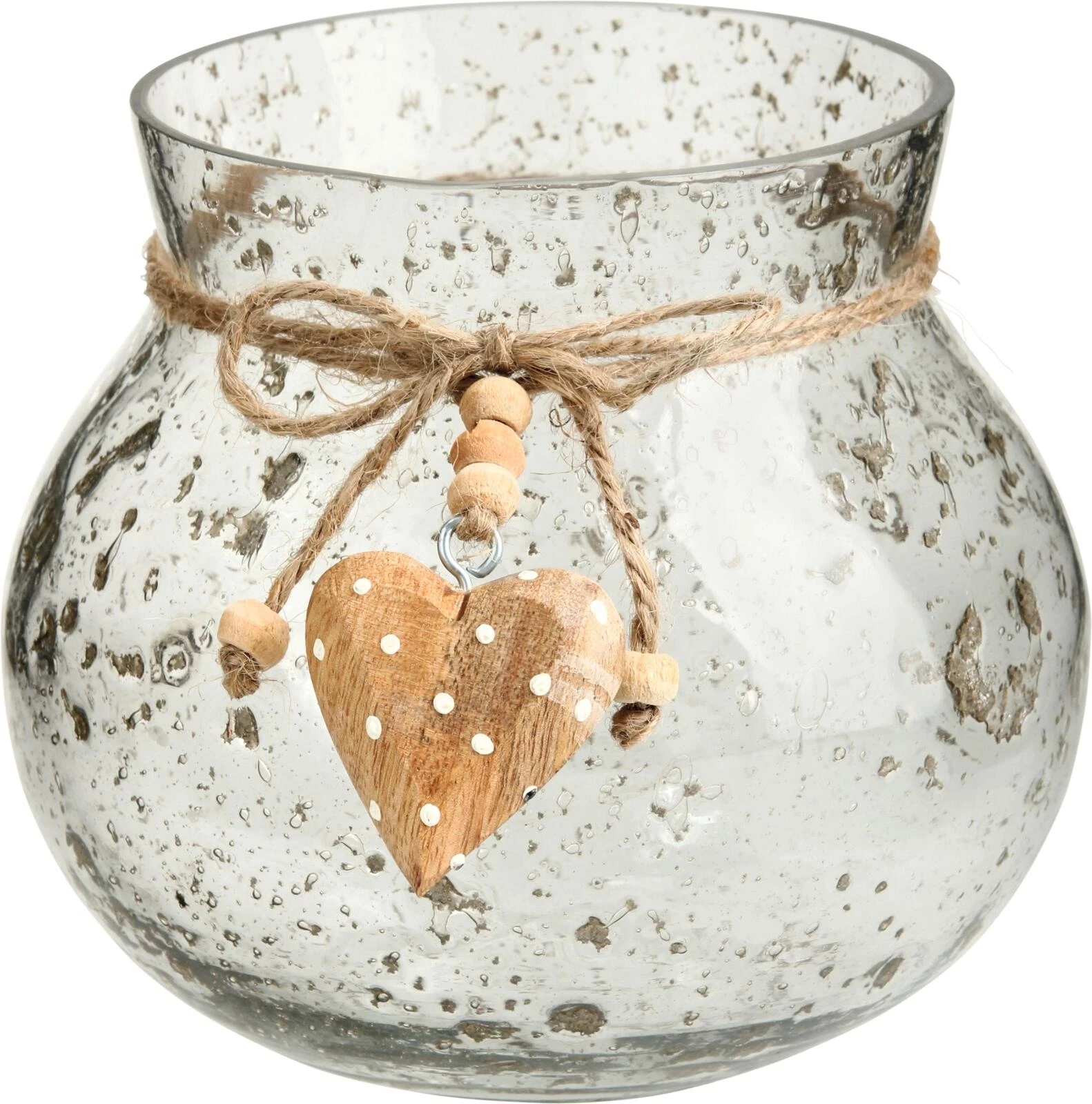 Windlicht Glas mit Holzherz