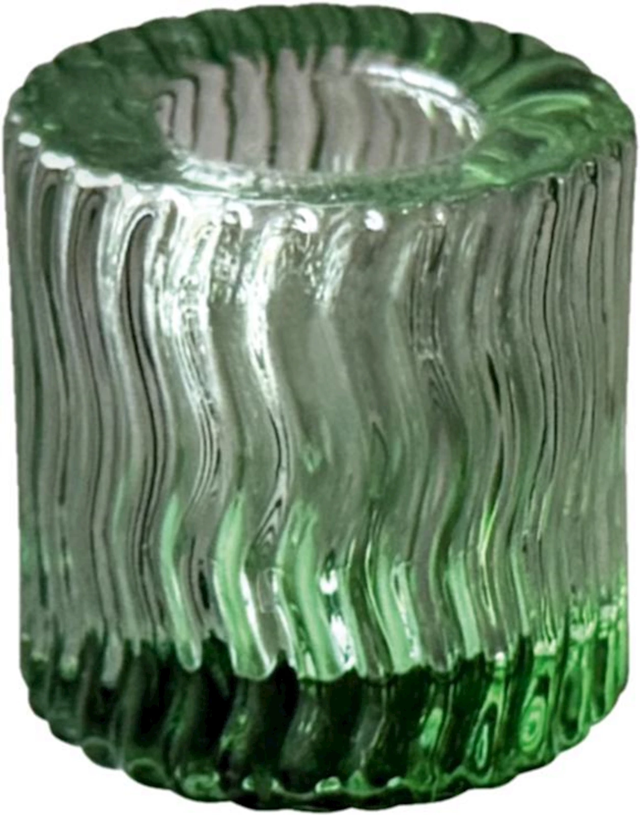 Bougeoir en verre rainuré vert