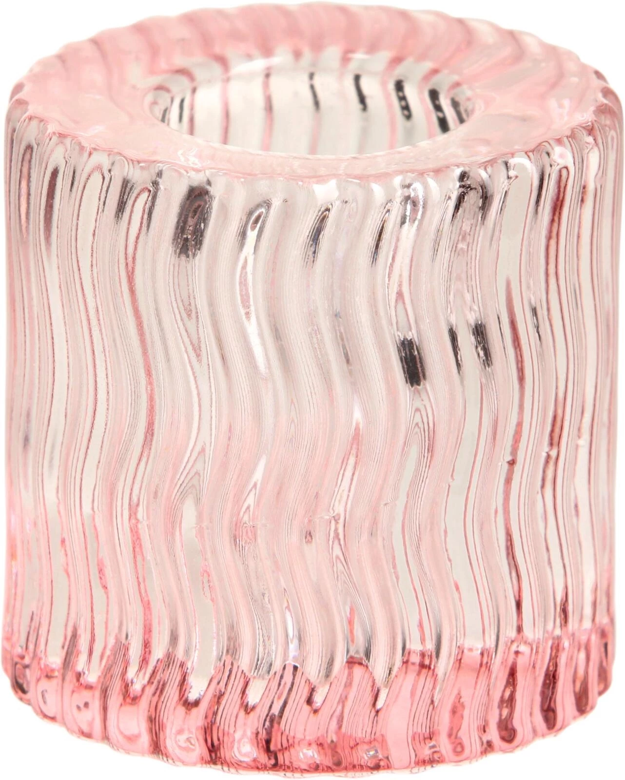 Bougeoir en verre rainuré rose